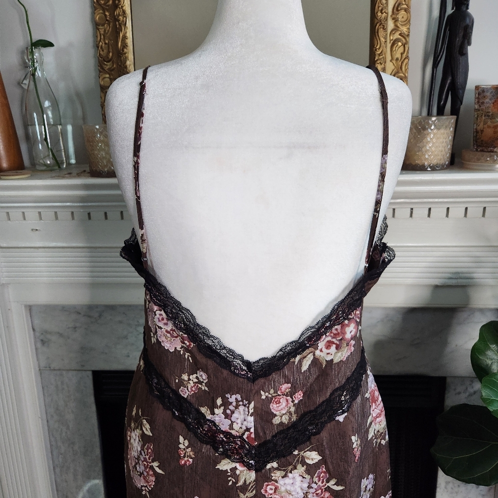 H&M Brock Collection Brown Floral Maxi Slip Dress Size XL Lace Romantic - Picture 9 of 9